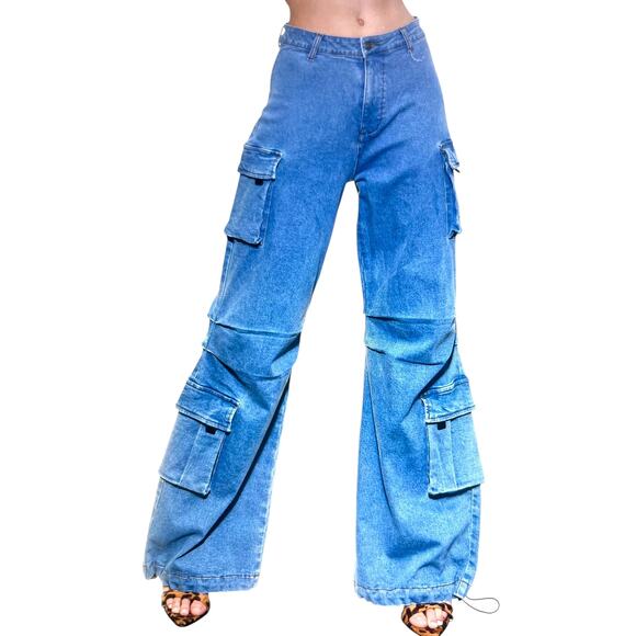 Labijou Cargo Jeans Cargo Light Color Denim Large Jrs - Picture 1 of 14